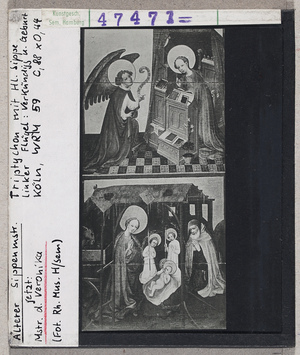 Vorschaubild Älterer Meister der Heiligen Sippe (Meister der Veronika): Triptychon mit Hl. Sippe, linker Flügel Verkündigung und Geburt 